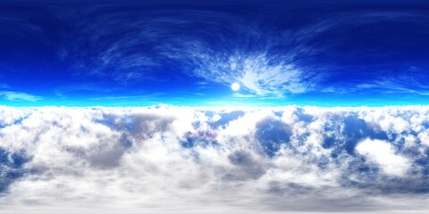 Wall Mural - Panorama of clouds, HDRI, environment map , Round panorama, spherical panorama, equidistant projection, panorama 360, flying above the clouds,sky above the clouds, 3D rendering