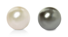 Two Beautiful Pearls On White Background, Closeup. Banner Design