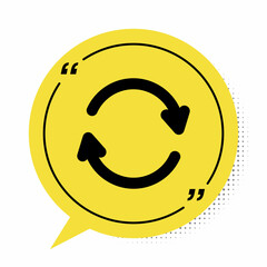 Poster - Black Refresh icon isolated on white background. Reload symbol. Rotation arrows in a circle sign. Yellow speech bubble symbol. Vector Illustration