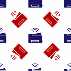 Sticker - Blue and red Smart printer system icon isolated seamless pattern on white background. Internet of things concept with wireless connection. Vector