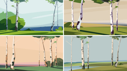 Wall Mural - Collection of landscapes with birches. Beautiful natural sceneries.