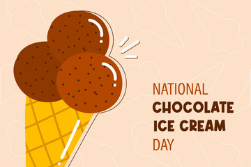 Wall Mural - National Chocolate Ice Cream Day vector greeting card, illustration with cute cartoon style chocolate ice cream cone. June 7.