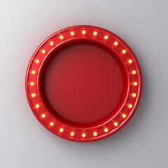 Aufkleber - Retro red round sign neon billboard with yellow light bulbs isolated on white wall background with shadow 3D rendering