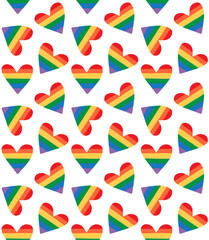 Wall Mural - Vector seamless pattern of hand drawn doodle sketch lgbt rainbow flag heart isolated on white background