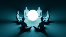 3d Illustration Of A Group Of Meditating People Into The Light