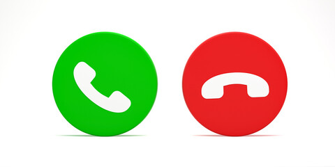 Poster - 3D rendering, 3D illustration. Telephone icons Accept call and decline button. Answer and reject incoming call on white background.
