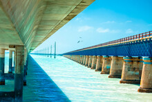 Seven Mile Bridges Old And New In Marathon, U. S. Route 1 In Florida Keys