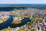 Fototapeta Miasto - Augustów nad rzeką Netta i jeziorem Necko, widok z lotu ptaka