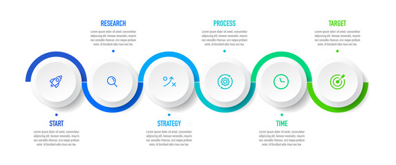 Poster - Timeline infographic design with 6 options or steps. Infographics for business concept. Can be used for presentations workflow layout, banner, process, diagram, flow chart, info graph, annual report.