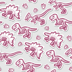 Canvas Print -  Sticker vector pattern with dinosaur skeleton. 