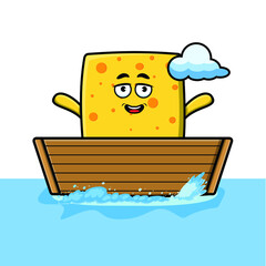 Wall Mural - cute cartoon cheese get on boat in vector character illustration