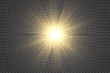 	
Special lens flash, light effect. The flash flashes rays and searchlight. illust.White glowing light. Beautiful star Light from the rays. The sun is backlit. Bright beautiful star. Sunlight. Glare.