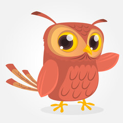 Funny cartoon owl with big eyes. Vector illustration. Design for print, children book illustration