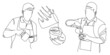 Continue line of barista pouring milk to coffee. Line art drawing of staff coffee vector illustration. Minimalist 