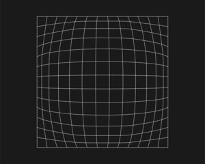 Poster - Cyber distorted grid, retro punk design element. Wireframe wave geometry grid on black background. Vector illustration