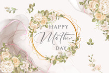 Card Or Banner For A Mother's Day In Gray In A Circle With Roses On A Purple And Pink Gradient Background And The Same White Flowers All Around