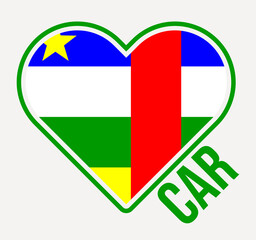 Wall Mural - CAR heart flag badge. Made with Love from CAR logo. Flag of the country heart shape. Vector illustration.