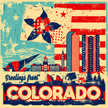 An Abstract Vector Grunge Poster Illustration On Greetings From Colorado
