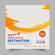 Creative travel and vacation square social media post flyer template.