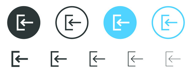 Poster - arrow Login icon - Enter symbol, log in icon button - arrow and door icon entry symbols in filled, thin line, outline and stroke style for apps and website