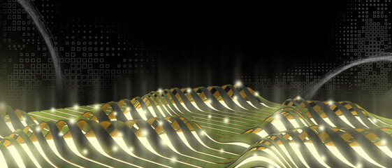 Aufkleber - Technology Background. Metaverse and Internet digital Curve connection for sound waves and music entertainment concept. yellow, copy space, digital data, banner, website -3d Rendering