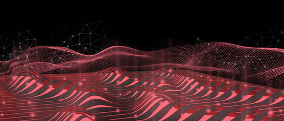 Aufkleber - Technology Background. Metaverse and Internet digital Curve connection concept for Innovation design, red, copy space, digital data, banner, website -3d Rendering