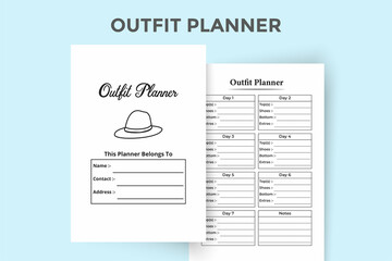 Poster - Outfit planner KDP interior journal. Regular clothing list and client outfit tracker template. KDP interior log book. Fashion and costume designer essential notebook and cloth organizer logbook.