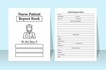 Poster - Nurse daily patient report tracker KDP interior. Patient hospital essentials tracker and medication journal interior. KDP interior notebook. Nurse patient report and contact info tracker template.