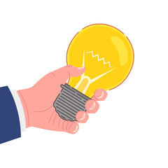 Poster - Businessman hand holding an idea lightbulb. Vector illustration..