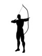 Silhueta de homem com arco e flecha em pé.