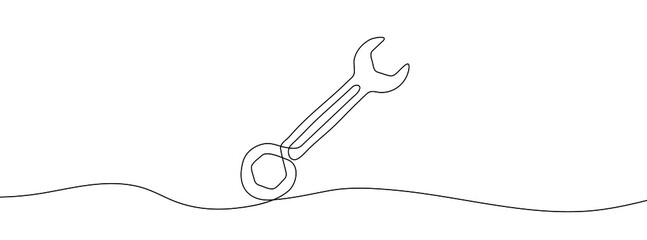 Wall Mural - Continuous line drawing of wrench. Wrench linear icon. One line drawing background. Vector illustration. Wrench continuous line icon.