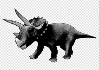 Dinosaur illustration. Triceratops vector sketch isolated on transparent background. Hand drawn dino