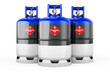 Estonian flag painted on the propane cylinders with compressed gas, 3D rendering