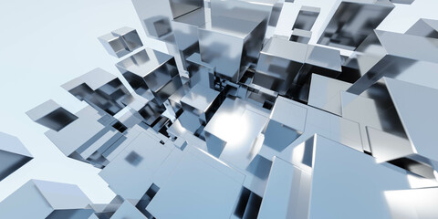 Poster - random blue metallic abstract geometric shape cube blocks 3d render illustration