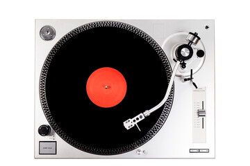 Vinyl player on white background