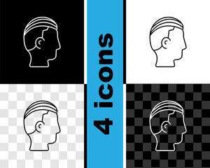 Sticker - Set line Hairstyle for men icon isolated on black and white, transparent background. Vector