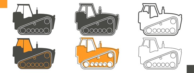 Wall Mural - Agricultural machinery set. Vehicle for field farm work. Isolated industrial tractor transport icon collection. Different variants of the same tractor icon.