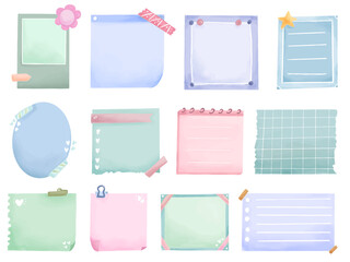 Poster - Set of Bullet Journal Stickers, to do list sheet. Digital cute sticky notes memo watercolor banner