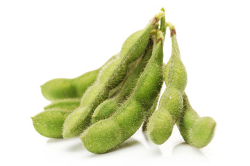 Wall Mural - Fresh harvested soybean (edamame) plant isolated on white background 