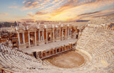 Fototapeta Kawa jest smaczna - Amphitheater in Hierapolis ancient city in Pamukkale Turkey banner sunset