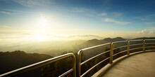 Panorama Lookout Point View With A Sunrise Dense Cloud Mountains Horizon.