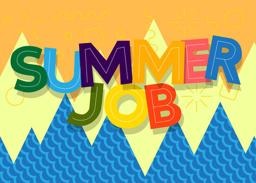 Summer Job. Word written with Children's font in cartoon style.