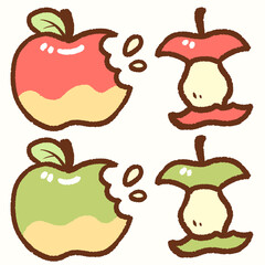 Wall Mural - bite red and green apples cartoon drawing