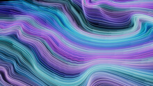 Lilac, Turquoise And Blue Colored Stripes Form Wavy Lines Background. 3D Render.