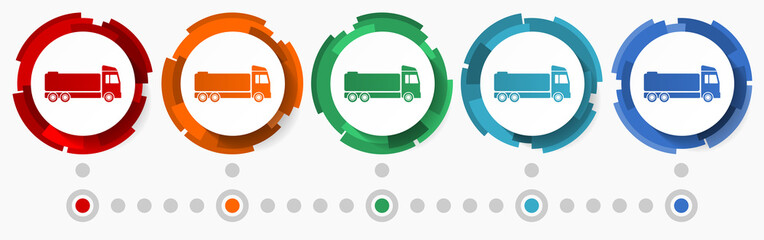 Poster - Truck, cistern concept vector icon set, modern design abstract web buttons in 5 color options, infographic template