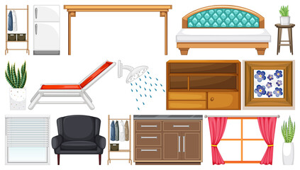 Wall Mural - Furniture and household appliances on white background