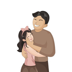 Sticker - Cheerful Young Man Hugging His Daughter Against White Background.