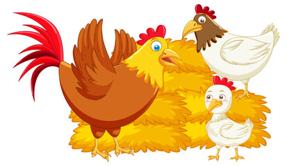 Sticker - Mother chicken and her baby cartoon animals