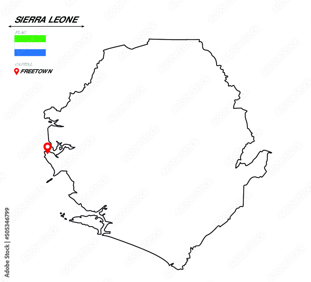 Sierra Leone political map with capital city national flag and borders ...