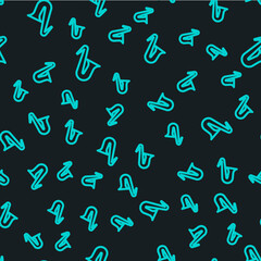 Wall Mural - Line Musical instrument saxophone icon isolated seamless pattern on black background. Vector